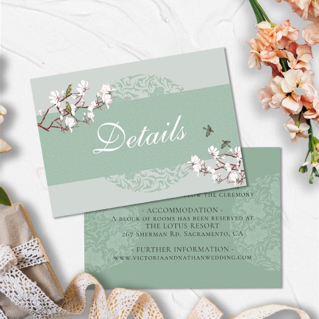 BUDGET Sage Green Chinoiserie Chic Wedding Details Card (Creator Uploaded)