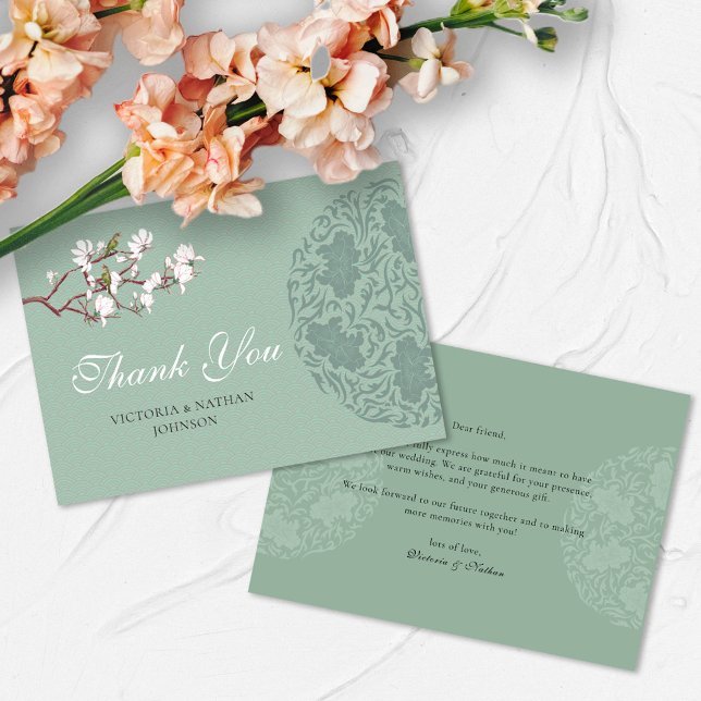 BUDGET Sage Green Chinoiserie Wedding Thank You No Card (Creator Uploaded)