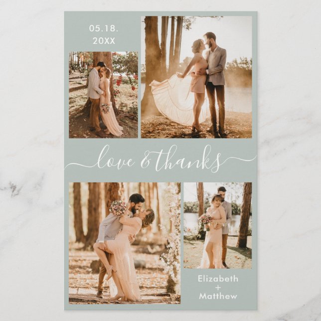 Budget Sage Green Collage Wedding Thank You Flyer (Front)