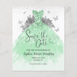 Budget Sage Green Dress Quinceañera Save the Date