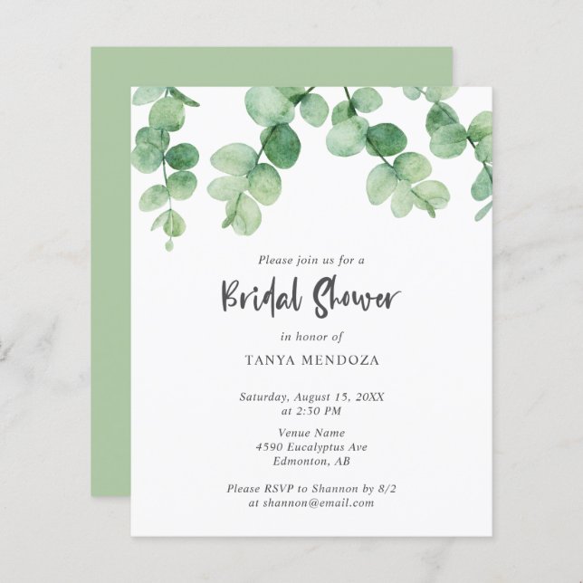 Budget Sage Green Eucalyptus Leaf Bridal Shower (Front/Back)