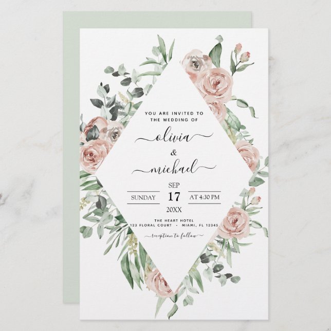 Budget Sage Green Eucalyptus Wedding Invitation (Front/Back)