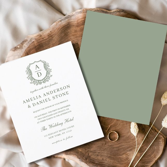 Budget Sage Green Floral Crest Monogram Wedding  (Creator Uploaded)