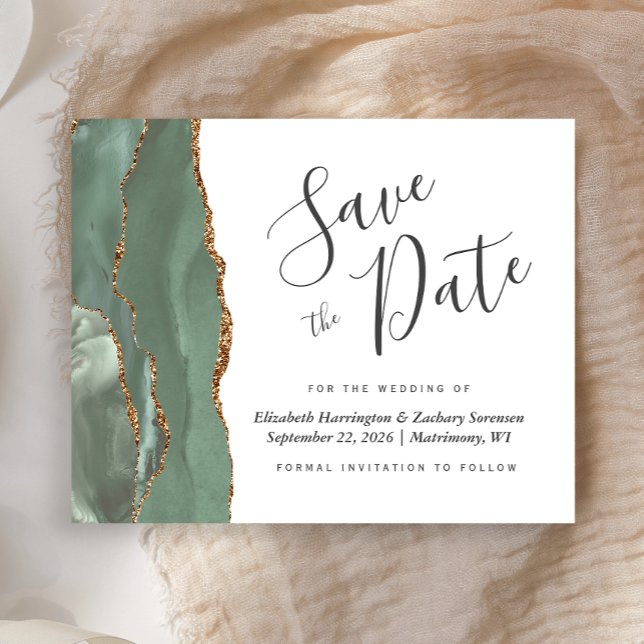 Budget Sage Green Gold Agate Save the Date (Creator Uploaded)
