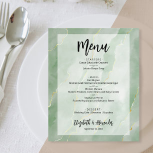 Budget Sage Green Gold Marble Wedding Menu