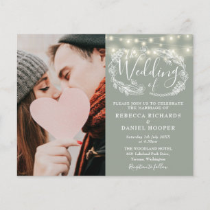 Budget Sage Green Lights Photo Wedding Invite