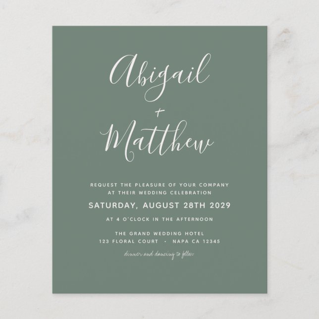 Budget Sage Green Minimalist Wedding Invitation Fl Flyer (Front)