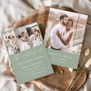 Budget Sage Green Photo Wedding Invitation Flyer