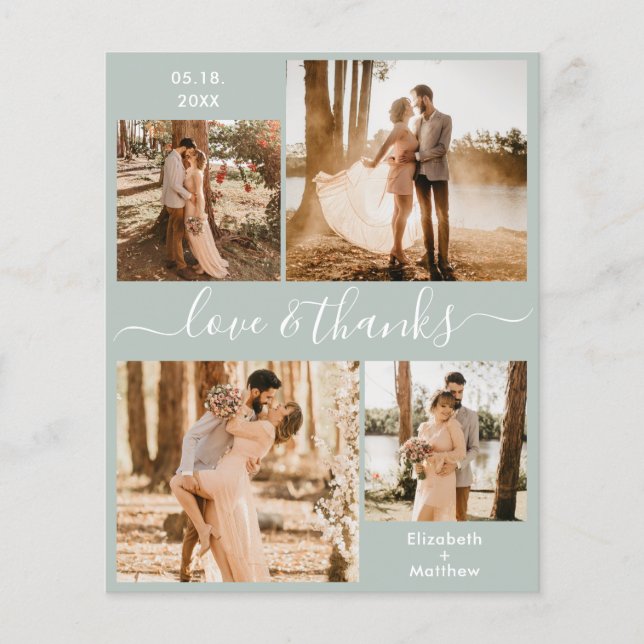 Budget Sage Green Photo Wedding Thank You Flyer (Front)