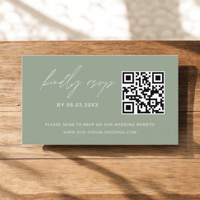 Budget Sage Green QR Code RSVP Wedding Website Enclosure Card (Creator Uploaded)