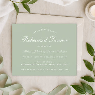Budget Sage Green Rehearsal Dinner Invitation
