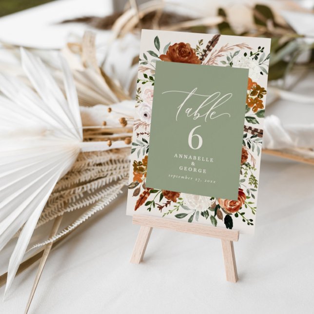 Budget sage green rust table number chic elegant (Creator Uploaded)
