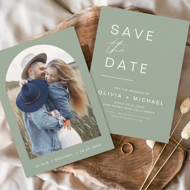 Budget Sage Green Save the Date Photo Announcement Flyer (Creator Uploaded)