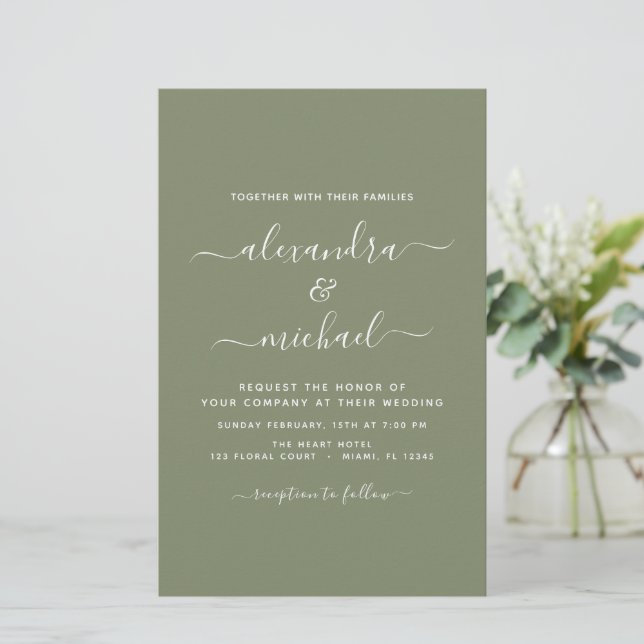 Budget Sage Green Wedding Modern Typography (Standing Front)