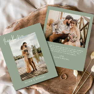Budget Sage Green Wedding Photo Thank You Card