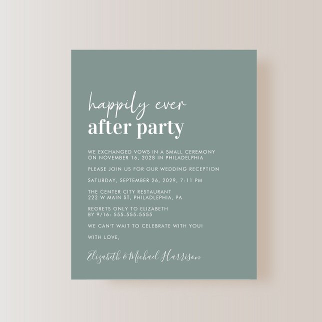Budget Sage Green Wedding Reception Invitation (An chic Happily Ever After Party invitation for your wedding celebration)