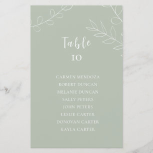 Budget Sage Green Wedding Seating Chart Table Card