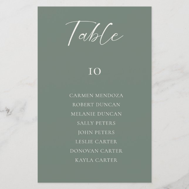 Budget Sage Green Wedding Seating Chart Table Card (Front)