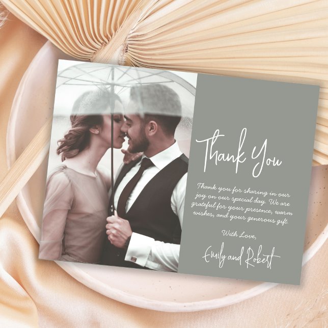 Budget Sage Green Wedding Thank You Photo Card (Creator Uploaded)