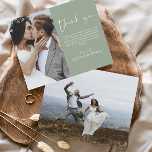 Budget Sage Green Wedding Thank You Photo Card