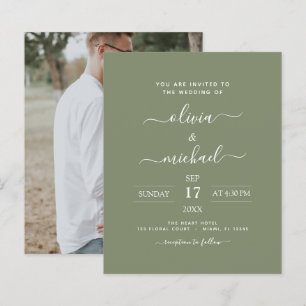 Budget Sage Green Wedding with Photo Invitation