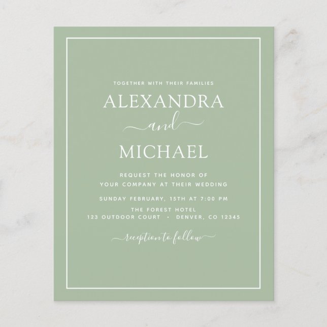 Budget Sage Green Wedding with Photo Invitation Fl Flyer (Front)