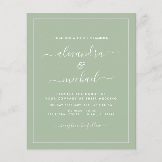 Budget Sage Green Wedding with Photo Invitation Fl Flyer (Front)