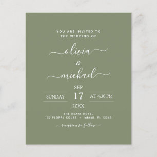Budget Sage Green Wedding with Photo Invitation Flyer