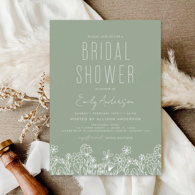Budget Sage Green Wildflower Bridal Shower Elegant Flyer (Creator Uploaded)