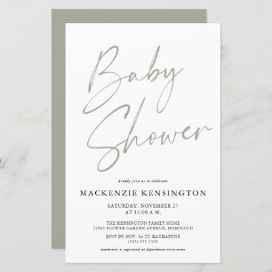 Budget Sage Olive Green Simple Script Baby Shower