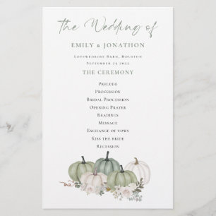 Budget Sage Pumpkins Cream Florals Wedding Program