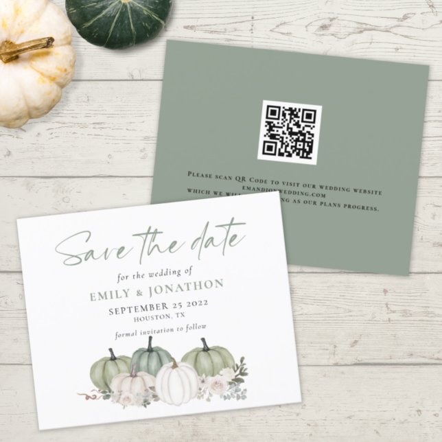 Budget Sage Pumpkins Florals QR Code Save The Date (Creator Uploaded)