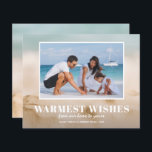 Budget Sand and Sea Beach Photo Christmas Cards<br><div class="desc">Small horizontal 4.5" x 5.6" paper Christmas cards feature your favourite vacation or warm weather photo on our blurred sand and seas Christmas holiday card with your message in chic white text. These affordable holiday photo cards are printed on 110 lb paper available in 3 sizes. **WHITE ENVELOPES ARE OPTIONAL...</div>