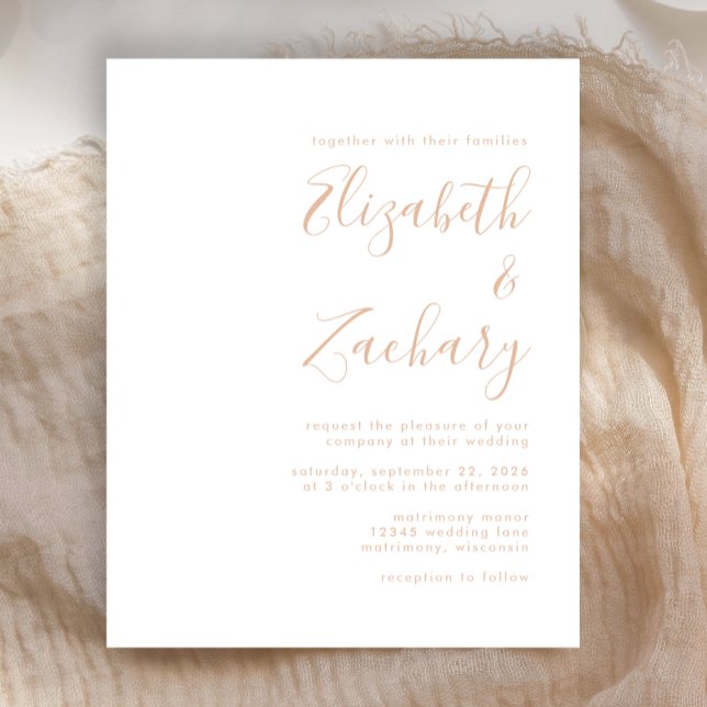 Budget Sand Beige Modern Script Wedding Invitation (Creator Uploaded)