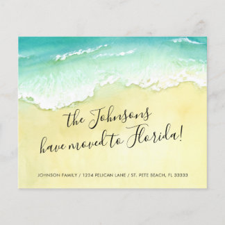 Budget Sandy Beach Ocean Waves New Address Card