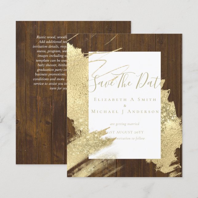 BUDGET SAVE DATES Gold Foil Glitter Look Abstract (Front/Back)