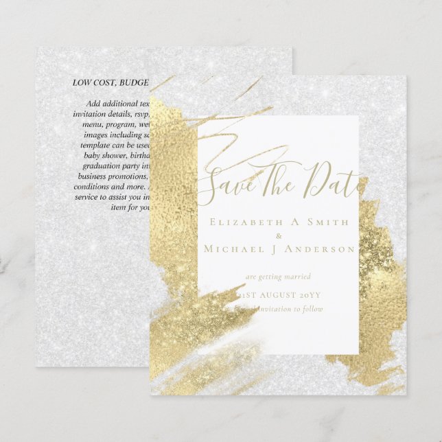 BUDGET SAVE DATES Gold Foil Glitter Look Abstract (Front/Back)