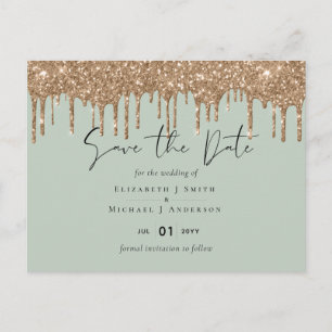 BUDGET Save Dates Sage Gold Glitter Wedding Postcard