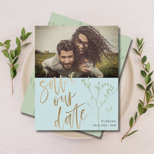 Budget Save Our Date Faux Gold Calligraphy & Photo (Creator Uploaded)