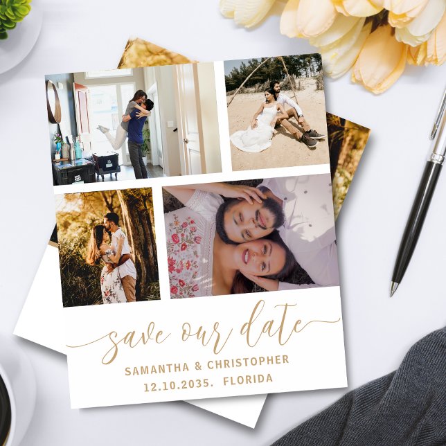 Budget Save Our Date Photo Gold Script Invitation (Creator Uploaded)