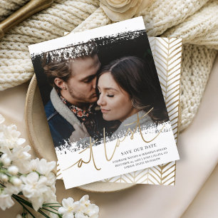 Budget Save Our Date Photo Gold & White