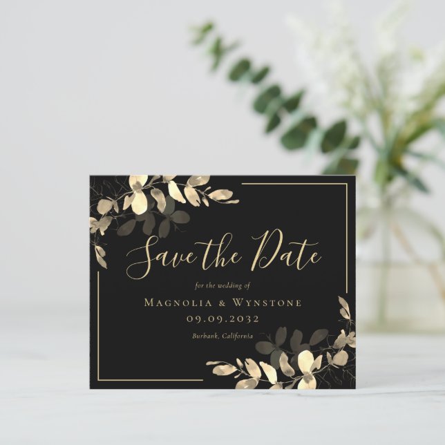 BUDGET Save The Date | Black Gold Eucalyptus (Standing Front)