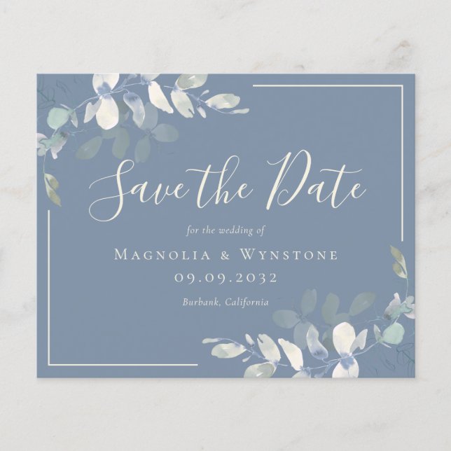 BUDGET Save The Date | Blue Cream Eucalyptus (Front)