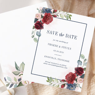 Budget  Save the Date Burgundy Floral Navy Blue