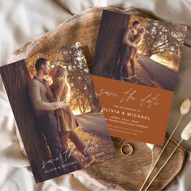 Budget Save the Date Burnt Orange Wedding Photo Flyer (Creator Uploaded)