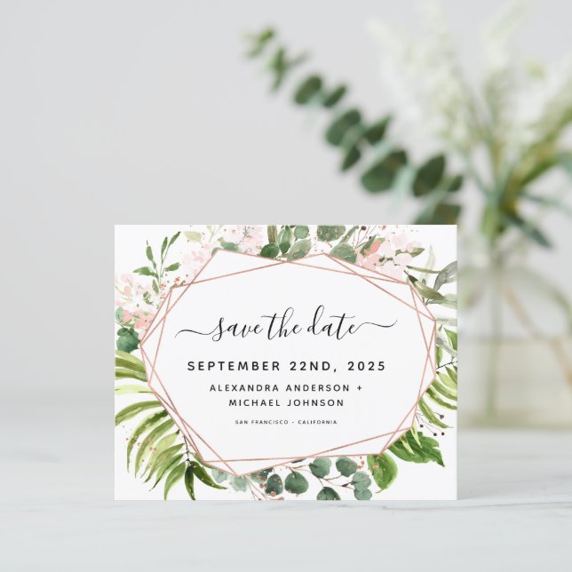 Budget Save the Date Eucalyptus Greenery Geometric (Standing Front)