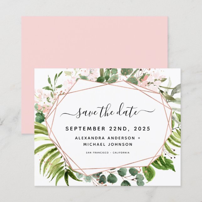 Budget Save the Date Eucalyptus Greenery Geometric (Front/Back)