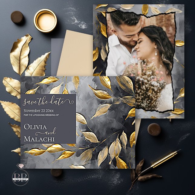 Budget Save the Date Gold Leaf Impasto Noir Flyer (Creator Uploaded)