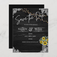 BUDGET Save The Date Lace Sunflowers Wedding
