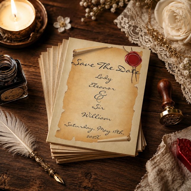 Budget Save The Date Mediaeval Aged Scroll Wax Sea Flyer (Creator Uploaded)